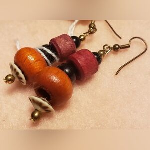 Wood Beaded Earrings with Gold Posts